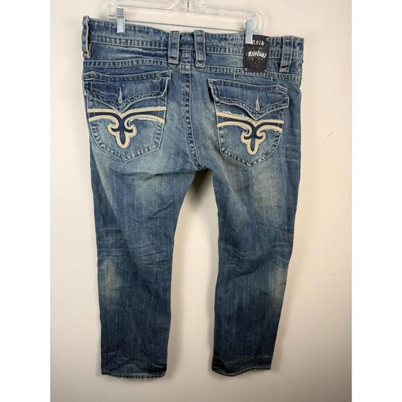 Rock Revival Other - Rock Revival John Straight Jeans Blue Fleur de Lis Pockets 40x33 RRJ8618ST